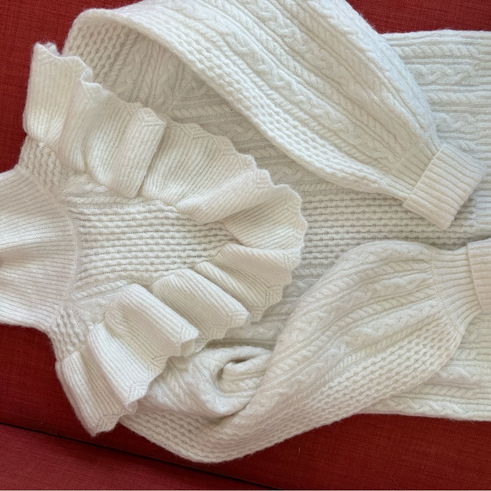 Madewell Wool Blend Elegant White Ruffled Women's Sweater